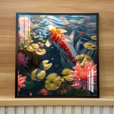 Mẫu tranh decor tường cá chép hoa sen