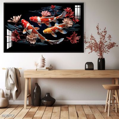 Mẫu tranh decor tường cá chép hoa sen