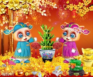 File In Tranh cặp mèo mặc áo dài đón xuân mới 2023 File In Tranh cặp mèo mặc áo dài đón xuân mới 2023