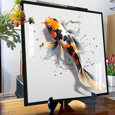 Mẫu tranh decor tường cá chép hoa sen
