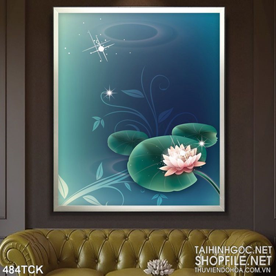 Tranh hoa sen, cá chép dán tường