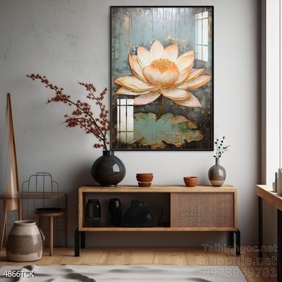Mẫu tranh decor tường cá chép hoa sen