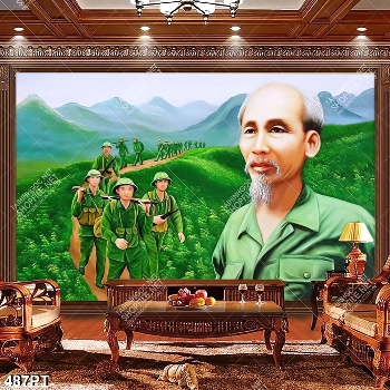 Tranh Bác Hồ cùng bộ đội hành quân file gốc