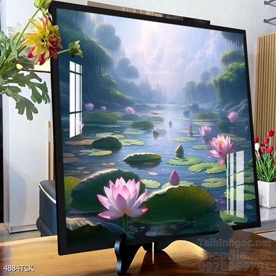 Mẫu tranh decor tường cá chép hoa sen