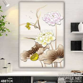 Tranh hoa sen, cá chép phong thủy