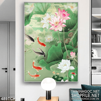 Tranh hoa sen, cá chép