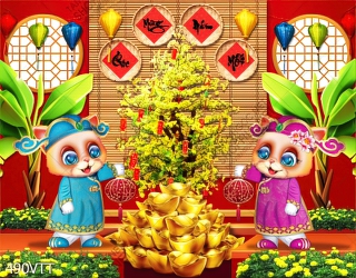 File In Tranh file psd cặp mèo mặc áo dài đứng bên chậu mai vàng File In Tranh file psd cặp mèo mặc áo dài đứng bên chậu mai vàng