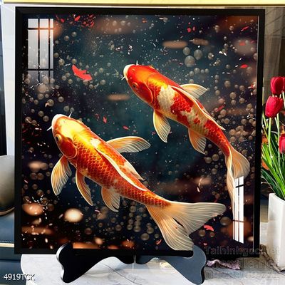 Mẫu tranh decor tường cá chép hoa sen