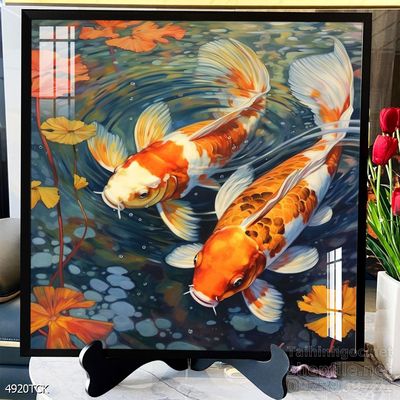Tranh trang trí phòng khách cá chép hoa sen