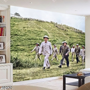 Tranh màu HỒ CHÍ MINH và đại tướng VÕ NGUYÊN GIÁP cùng bộ đội