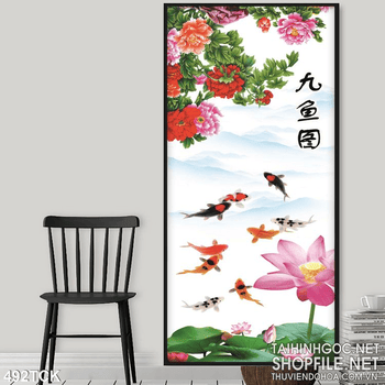 Tranh hoa sen, cá chép phong thủy