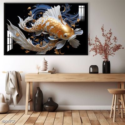 Tranh cá chép hoa sen nghệ thuật hiện đại