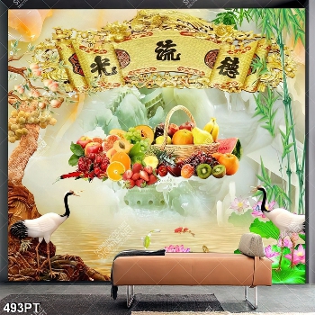 Tranh thờ giả ngọc và mâm ngũ quả in kính