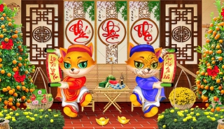 File In Tranh file gốc cặp mèo mặc áo dài đón tết File In Tranh file gốc cặp mèo mặc áo dài đón tết