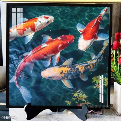 Tranh trang trí phòng khách cá chép hoa sen