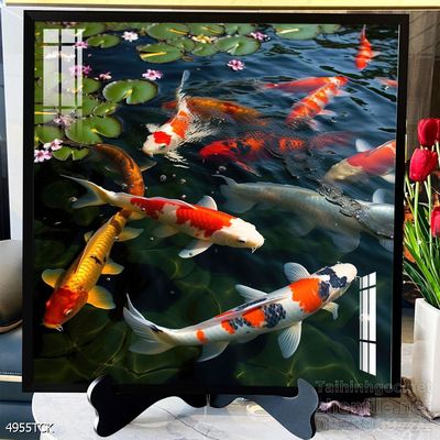 Tranh trang trí phòng khách cá chép hoa sen