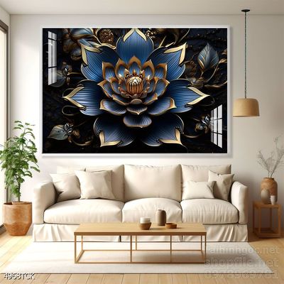 Tranh decor tường phòng khách cá chép hoa sen