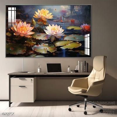 Mẫu tranh decor tường cá chép hoa sen