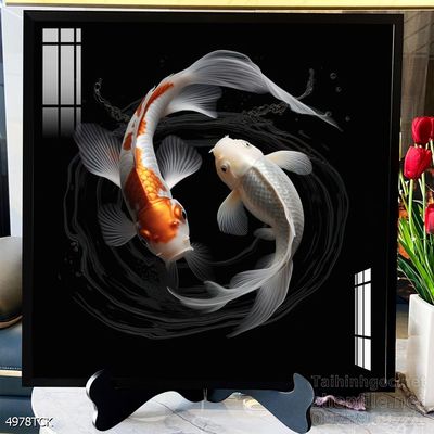 Tranh cá chép hoa sen nghệ thuật hiện đại