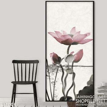 Tranh hoa sen thư pháp nghệ thuật