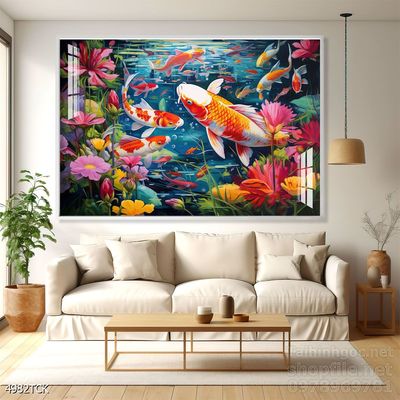 Tranh trang trí phòng khách cá chép hoa sen