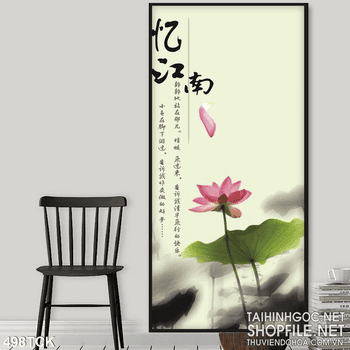Tranh hoa sen, cá chép hoa sen thư pháp