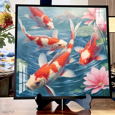 Tranh trang trí phòng khách cá chép hoa sen
