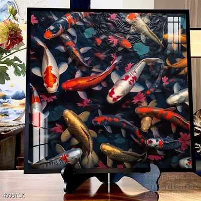 Tranh decor tường phòng khách cá chép hoa sen