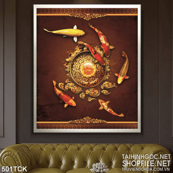 Tranh hoa sen, cá chép kim tiền nghệ thuật