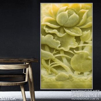 Tranh hoa sen, cá chép giả ngọc