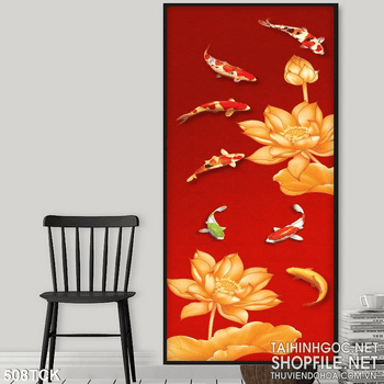 Tranh hoa sen, cá chép kim tiền trang trí