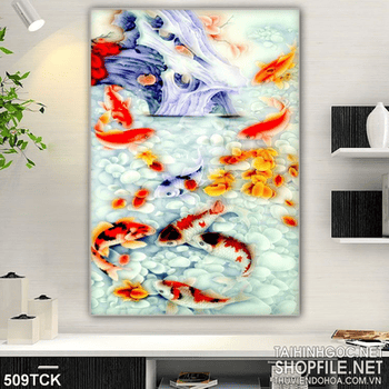 Tranh hoa sen, cá chép in tranh