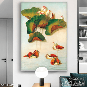 Tranh hoa sen, cá chép nghệ thuật độc đáo