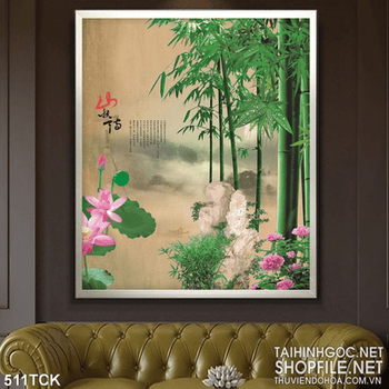 Tranh hoa sen, cá chép thư pháp đẹp