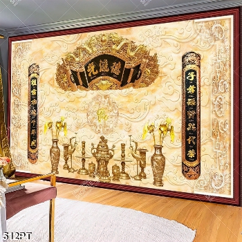 Tranh bàn thờ tổ bình hoa vàng chất lượng cao