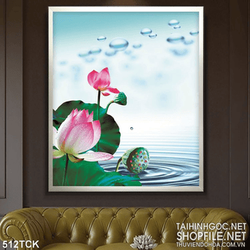 Tranh hoa sen, cá chép dán tường đẹp