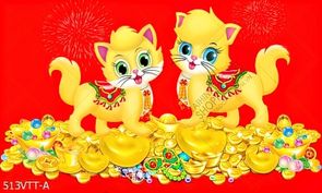 Tranh cặp mèo vàng cho năm mới phát tài