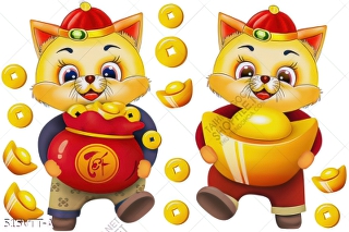 Tranh file gốc cặp mèo vàng bưng chỉnh vàng