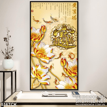 Tranh hoa sen, cá chép kim tiền