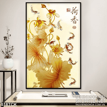 Tranh hoa sen, cá chép kim tiền nghệ thuật