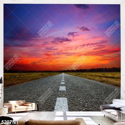 Tranh con đường dưới bầu trời đỏ rực