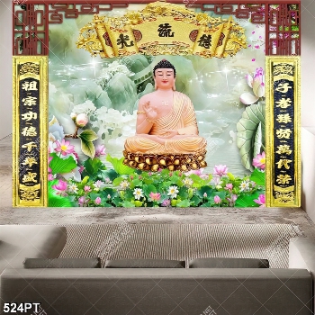 Tranh thờ phật và hoa sen treo tường