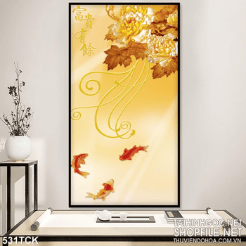 Tranh hoa sen, cá chép kim tiền trang trí