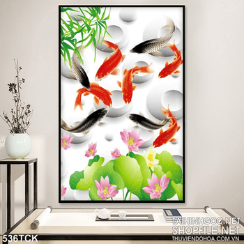 Tranh hoa sen, cá chép nghệ thuật
