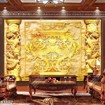 Tranh treo tường phòng thờ song long mạ vàng nghệ thuật