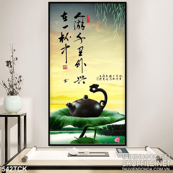 Tranh hoa sen, cá chép thư pháp nghệ thuật