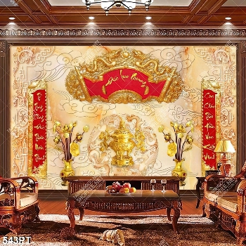 Tranh thờ bình hoa sen vàng tài lộc