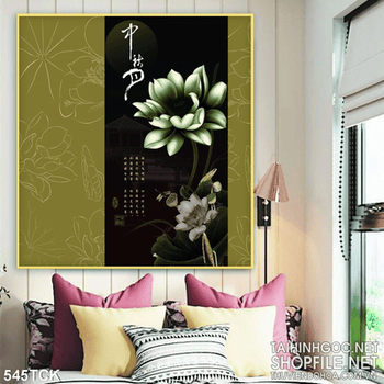 Tranh hoa sen hoa sen thư pháp