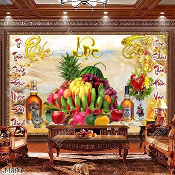 Tranh thờ mâm ngũ quả nền đá giả ngọc gắn tường