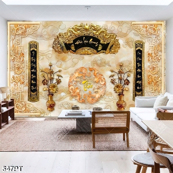 Tranh thờ hoa sen thư pháp nền đá giả ngọc treo tường